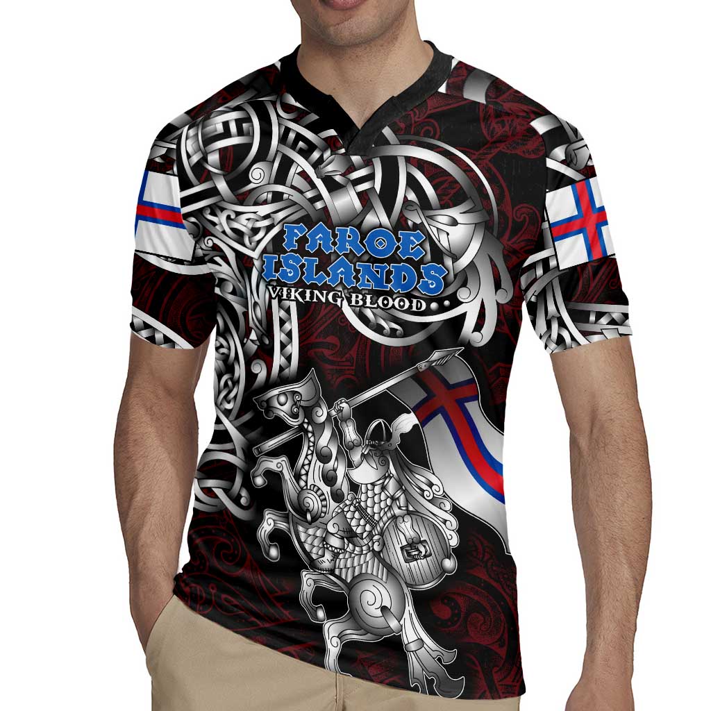 Personalized Faroe Islands Viking Blood Rugby Jersey Nordic Runes and Shield of Ancestry in Tribal Knotwork