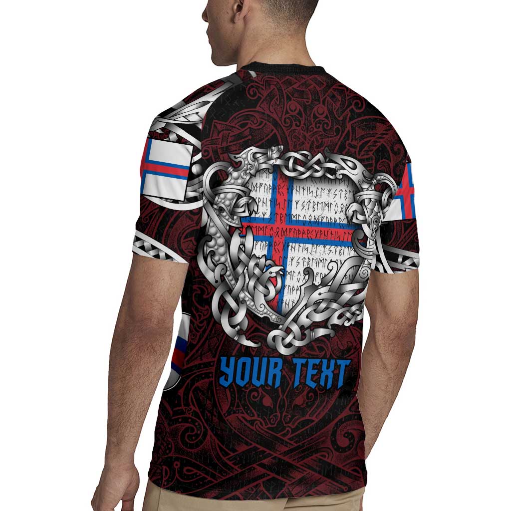 Personalized Faroe Islands Viking Blood Rugby Jersey Nordic Runes and Shield of Ancestry in Tribal Knotwork