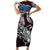 Personalized Faroe Islands Viking Blood Short Sleeve Bodycon Dress Nordic Runes and Shield of Ancestry in Tribal Knotwork