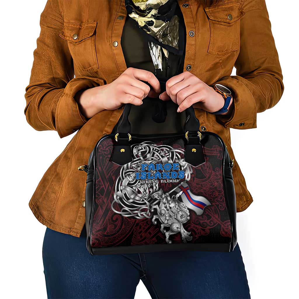 Faroe Islands Viking Blood Shoulder Handbag Nordic Runes and Shield of Ancestry in Tribal Knotwork