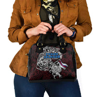 Faroe Islands Viking Blood Shoulder Handbag Nordic Runes and Shield of Ancestry in Tribal Knotwork