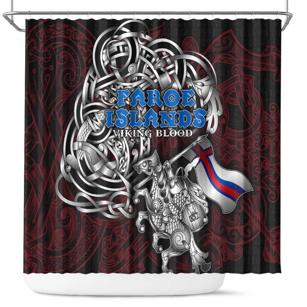 Faroe Islands Viking Blood Shower Curtain Nordic Runes and Shield of Ancestry in Tribal Knotwork