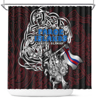 Faroe Islands Viking Blood Shower Curtain Nordic Runes and Shield of Ancestry in Tribal Knotwork
