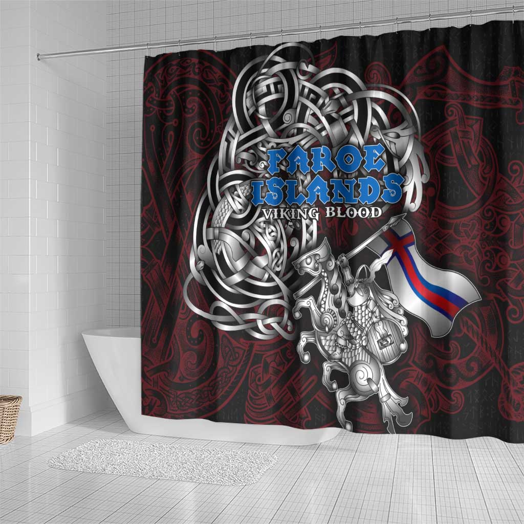 Faroe Islands Viking Blood Shower Curtain Nordic Runes and Shield of Ancestry in Tribal Knotwork