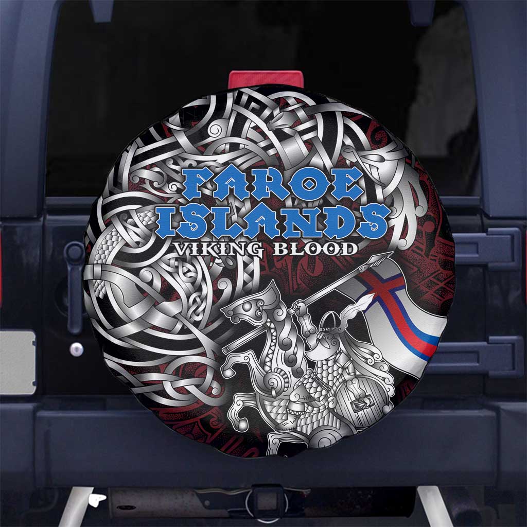 Faroe Islands Viking Blood Spare Tire Cover Nordic Runes and Shield of Ancestry in Tribal Knotwork