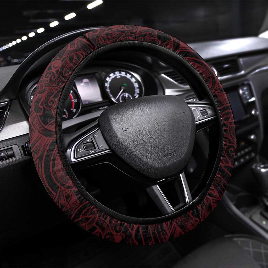 Faroe Islands Viking Blood Steering Wheel Cover Nordic Runes and Shield of Ancestry in Tribal Knotwork