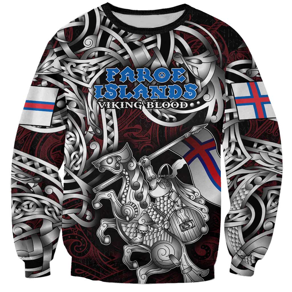 Personalized Faroe Islands Viking Blood Sweatshirt Nordic Runes and Shield of Ancestry in Tribal Knotwork