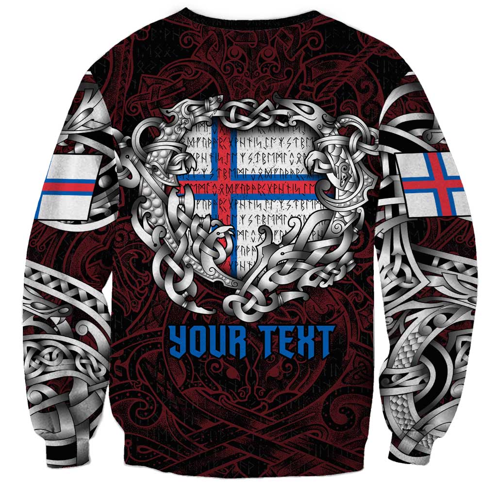 Personalized Faroe Islands Viking Blood Sweatshirt Nordic Runes and Shield of Ancestry in Tribal Knotwork