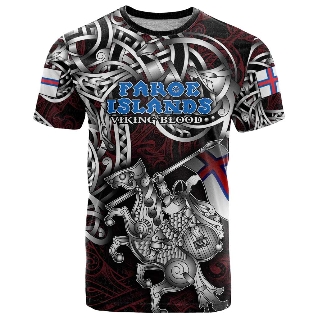 Personalized Faroe Islands Viking Blood T Shirt Nordic Runes and Shield of Ancestry in Tribal Knotwork