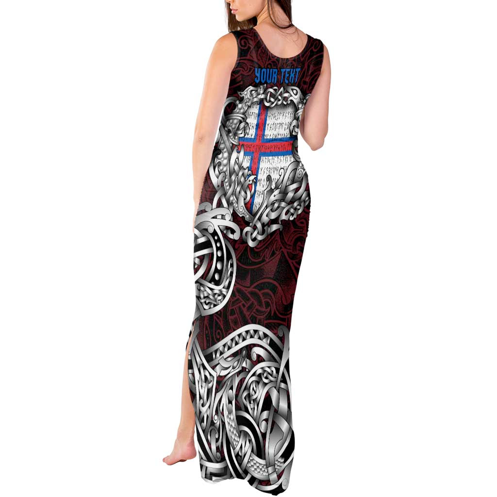 Personalized Faroe Islands Viking Blood Tank Maxi Dress Nordic Runes and Shield of Ancestry in Tribal Knotwork