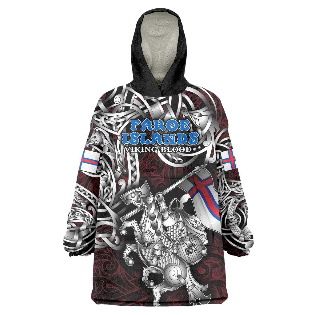 Personalized Faroe Islands Viking Blood Wearable Blanket Hoodie Nordic Runes and Shield of Ancestry in Tribal Knotwork