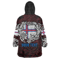 Personalized Faroe Islands Viking Blood Wearable Blanket Hoodie Nordic Runes and Shield of Ancestry in Tribal Knotwork