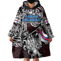 Personalized Faroe Islands Viking Blood Wearable Blanket Hoodie Nordic Runes and Shield of Ancestry in Tribal Knotwork