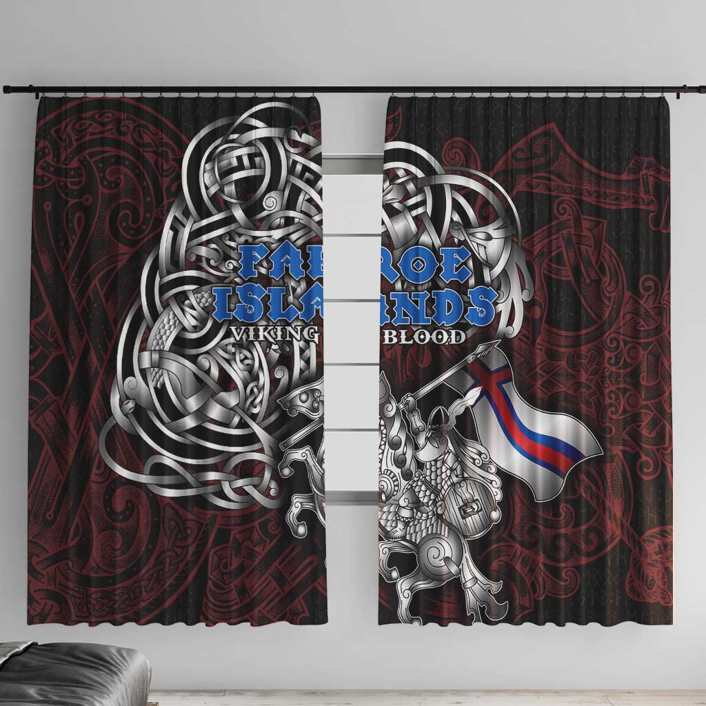 Faroe Islands Viking Blood Window Curtain Nordic Runes and Shield of Ancestry in Tribal Knotwork