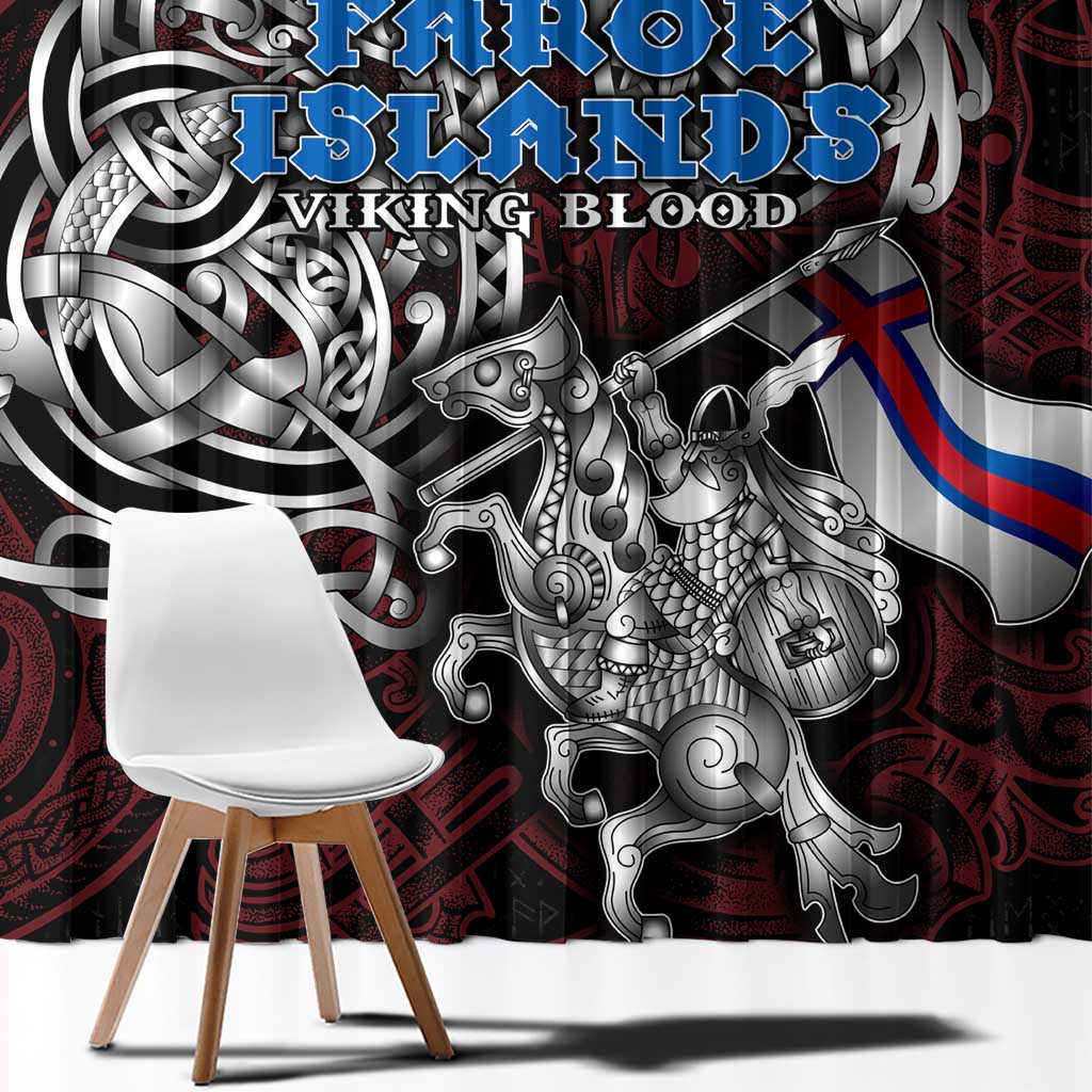 Faroe Islands Viking Blood Window Curtain Nordic Runes and Shield of Ancestry in Tribal Knotwork
