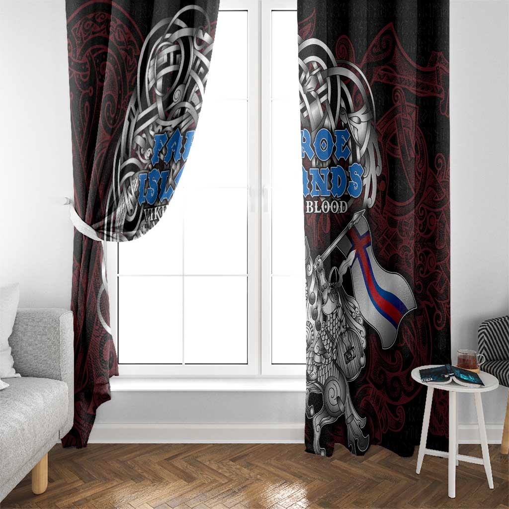Faroe Islands Viking Blood Window Curtain Nordic Runes and Shield of Ancestry in Tribal Knotwork