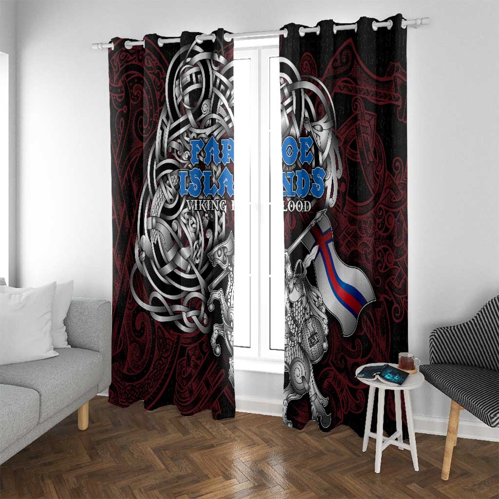 Faroe Islands Viking Blood Window Curtain Nordic Runes and Shield of Ancestry in Tribal Knotwork