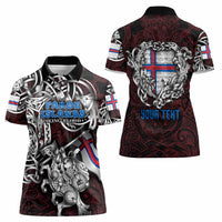 Personalized Faroe Islands Viking Blood Women Polo Shirt Nordic Runes and Shield of Ancestry in Tribal Knotwork