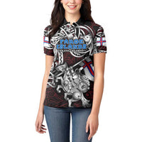 Personalized Faroe Islands Viking Blood Women Polo Shirt Nordic Runes and Shield of Ancestry in Tribal Knotwork