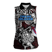 Personalized Faroe Islands Viking Blood Women Sleeveless Polo Shirt Nordic Runes and Shield of Ancestry in Tribal Knotwork