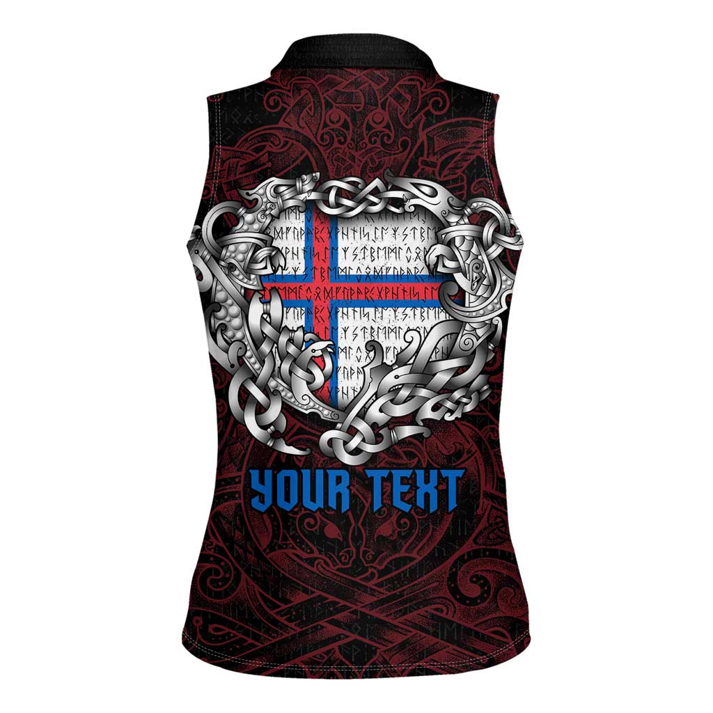 Personalized Faroe Islands Viking Blood Women Sleeveless Polo Shirt Nordic Runes and Shield of Ancestry in Tribal Knotwork