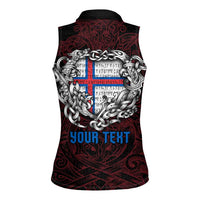 Personalized Faroe Islands Viking Blood Women Sleeveless Polo Shirt Nordic Runes and Shield of Ancestry in Tribal Knotwork