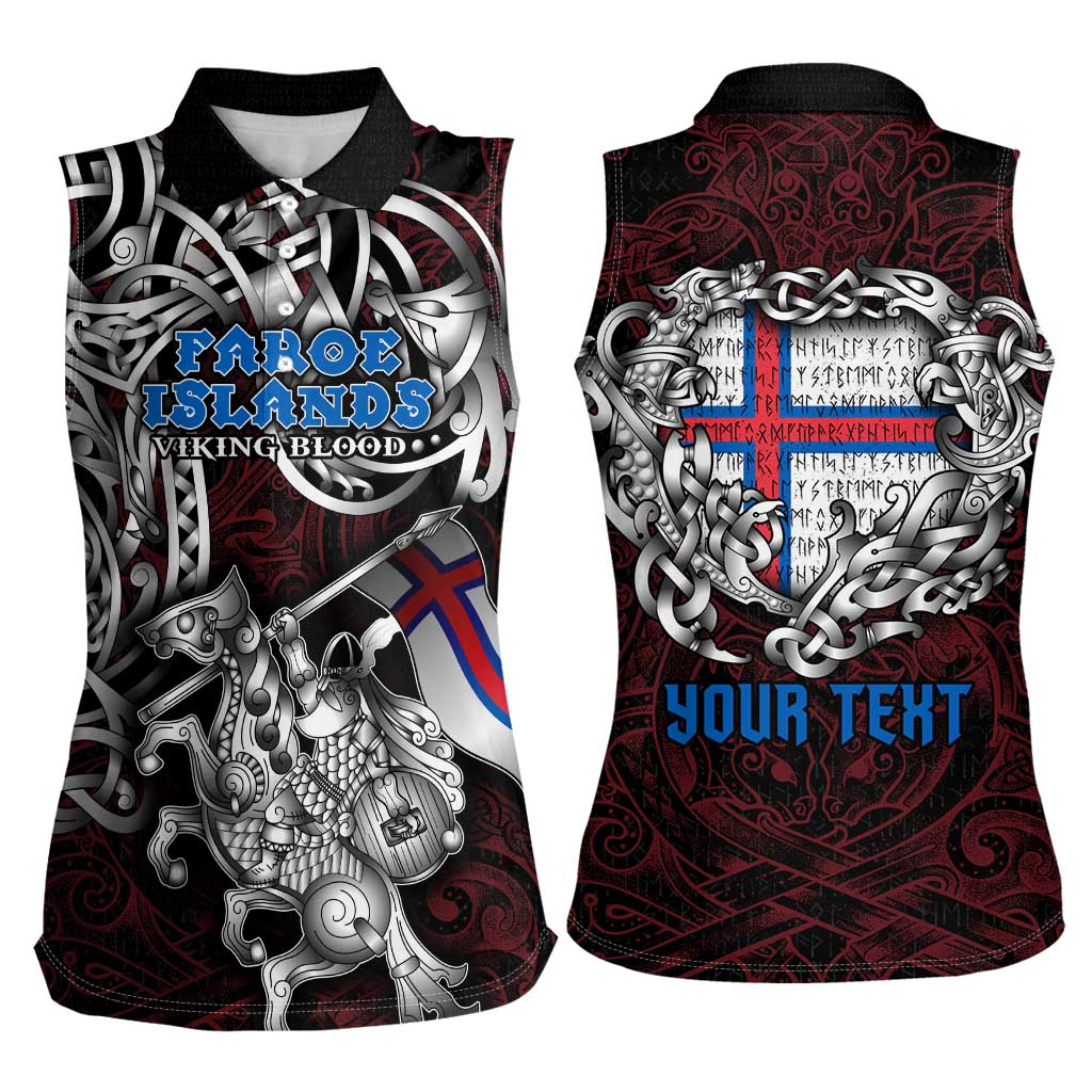 Personalized Faroe Islands Viking Blood Women Sleeveless Polo Shirt Nordic Runes and Shield of Ancestry in Tribal Knotwork