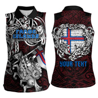 Personalized Faroe Islands Viking Blood Women Sleeveless Polo Shirt Nordic Runes and Shield of Ancestry in Tribal Knotwork