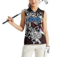 Personalized Faroe Islands Viking Blood Women Sleeveless Polo Shirt Nordic Runes and Shield of Ancestry in Tribal Knotwork