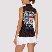 Personalized Faroe Islands Viking Blood Women Sleeveless Polo Shirt Nordic Runes and Shield of Ancestry in Tribal Knotwork