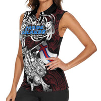Personalized Faroe Islands Viking Blood Women Sleeveless Polo Shirt Nordic Runes and Shield of Ancestry in Tribal Knotwork