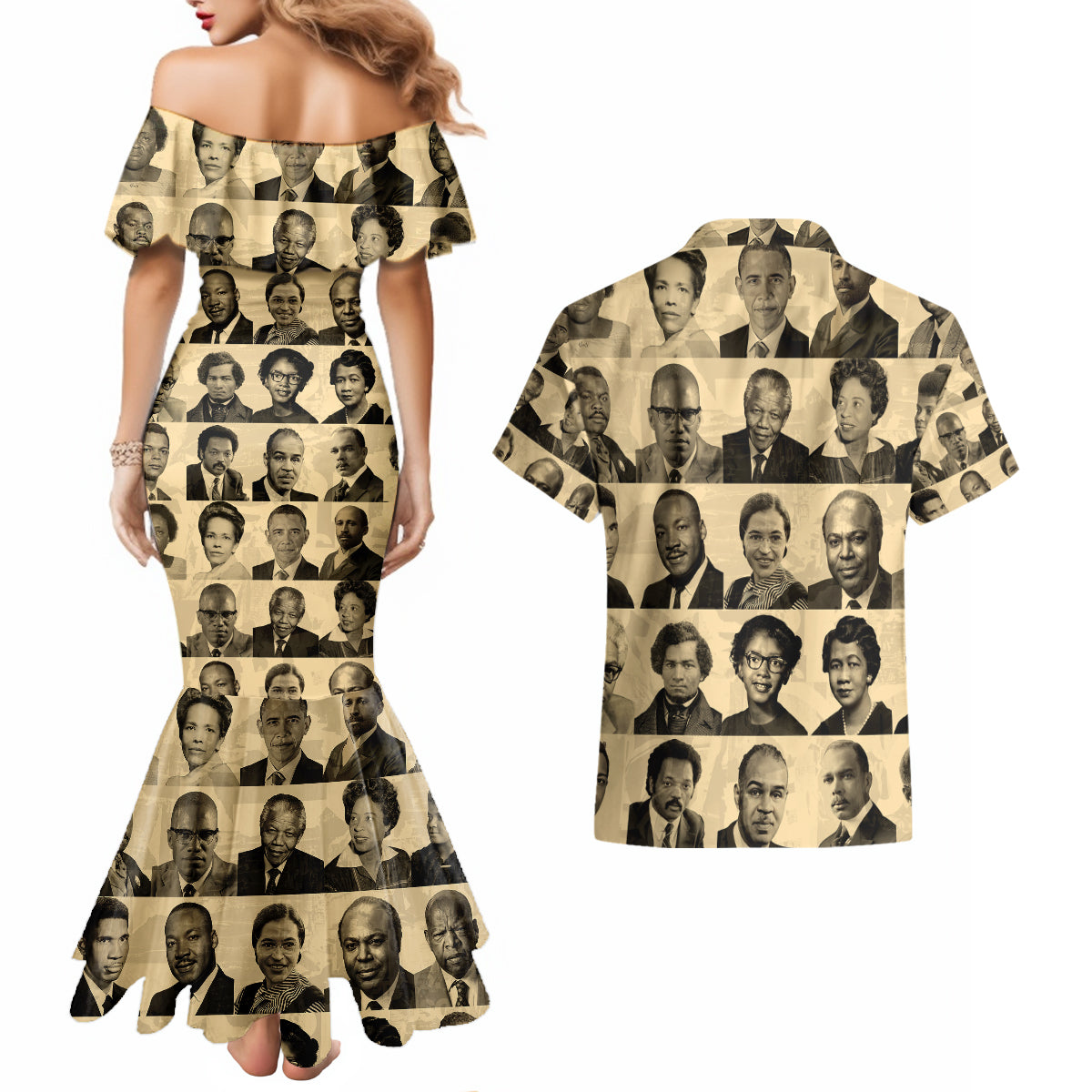 Civil Rights Leaders Couples Matching Mermaid Dress and Hawaiian Shirt African-American - Wonder Print Shop