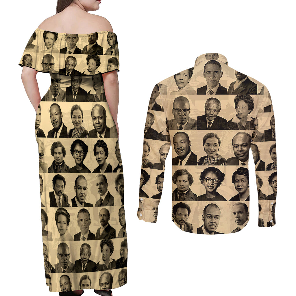 Civil Rights Leaders Couples Matching Off Shoulder Maxi Dress and Long Sleeve Button Shirts African-American - Wonder Print Shop