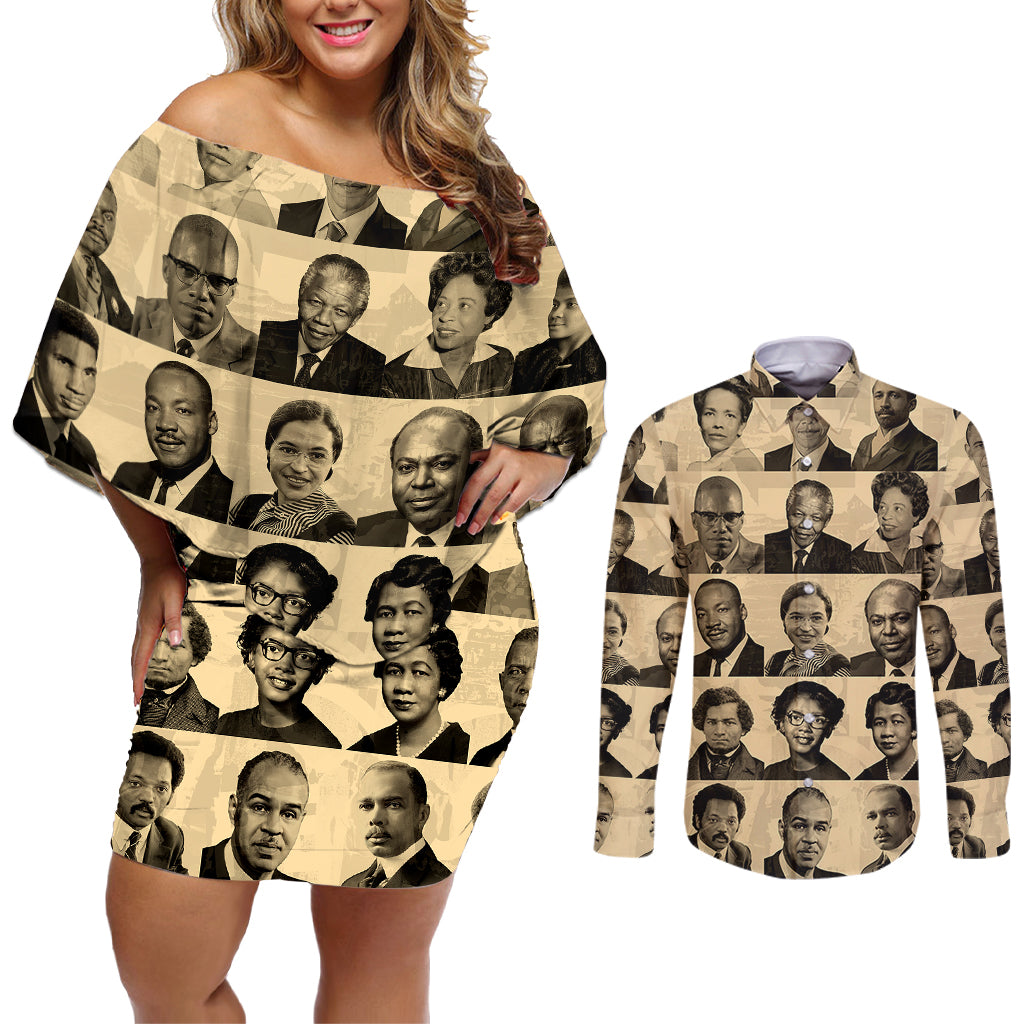 Civil Rights Leaders Couples Matching Off Shoulder Short Dress and Long Sleeve Button Shirts African-American - Wonder Print Shop