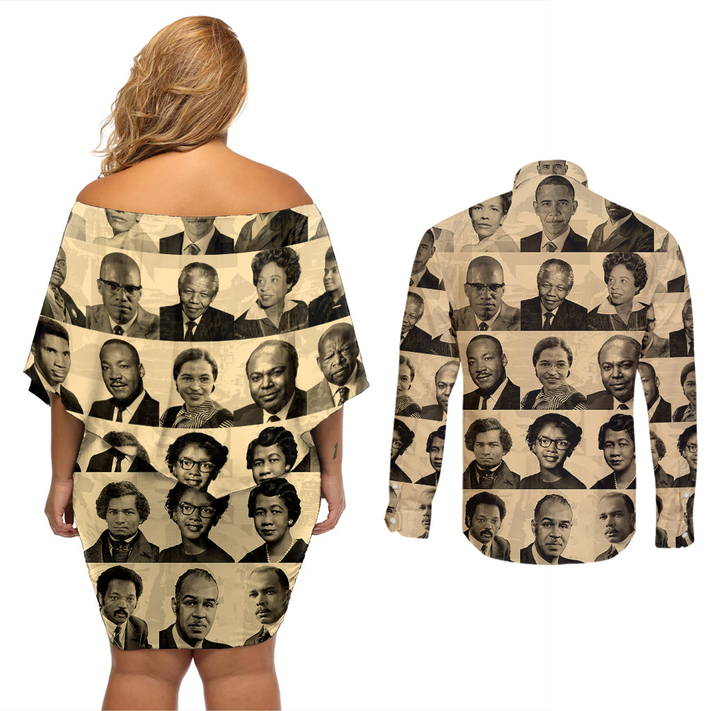 Civil Rights Leaders Couples Matching Off Shoulder Short Dress and Long Sleeve Button Shirts African-American - Wonder Print Shop