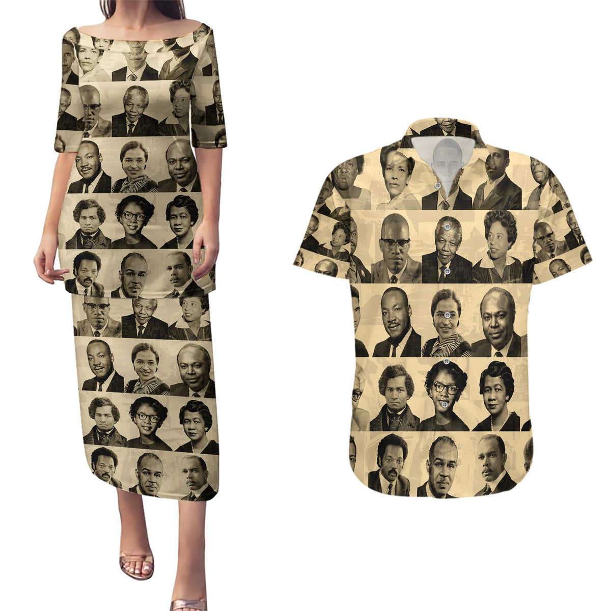 Civil Rights Leaders Couples Matching Puletasi Dress and Hawaiian Shirt African-American - Wonder Print Shop