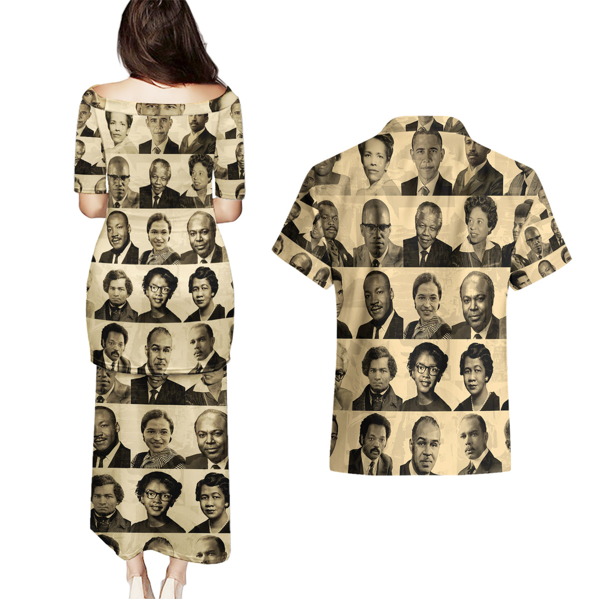 Civil Rights Leaders Couples Matching Puletasi Dress and Hawaiian Shirt African-American - Wonder Print Shop