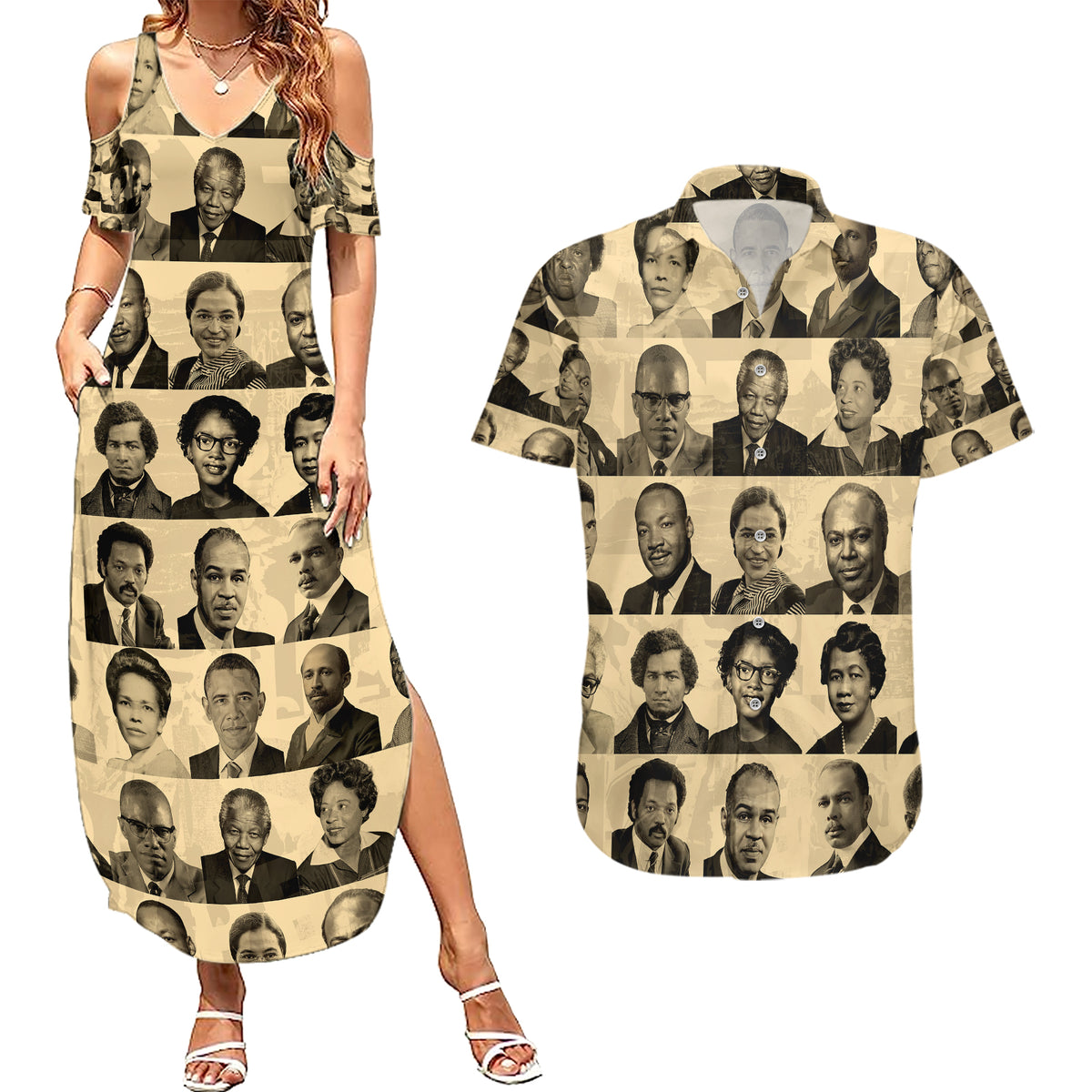 Civil Rights Leaders Couples Matching Summer Maxi Dress and Hawaiian Shirt African-American - Wonder Print Shop