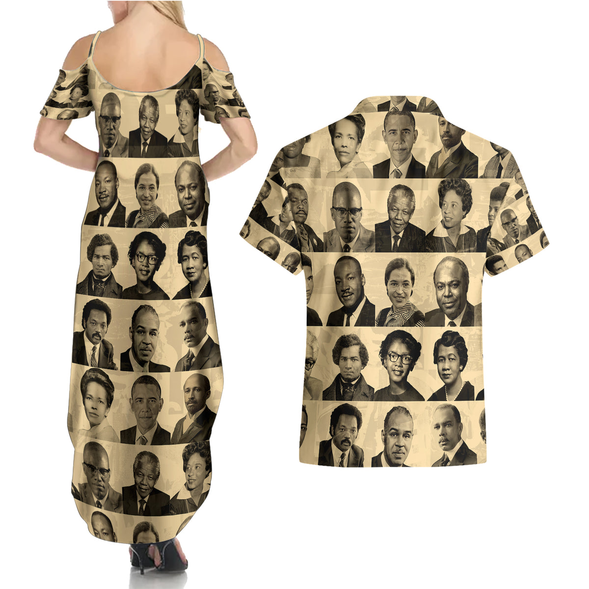 Civil Rights Leaders Couples Matching Summer Maxi Dress and Hawaiian Shirt African-American - Wonder Print Shop