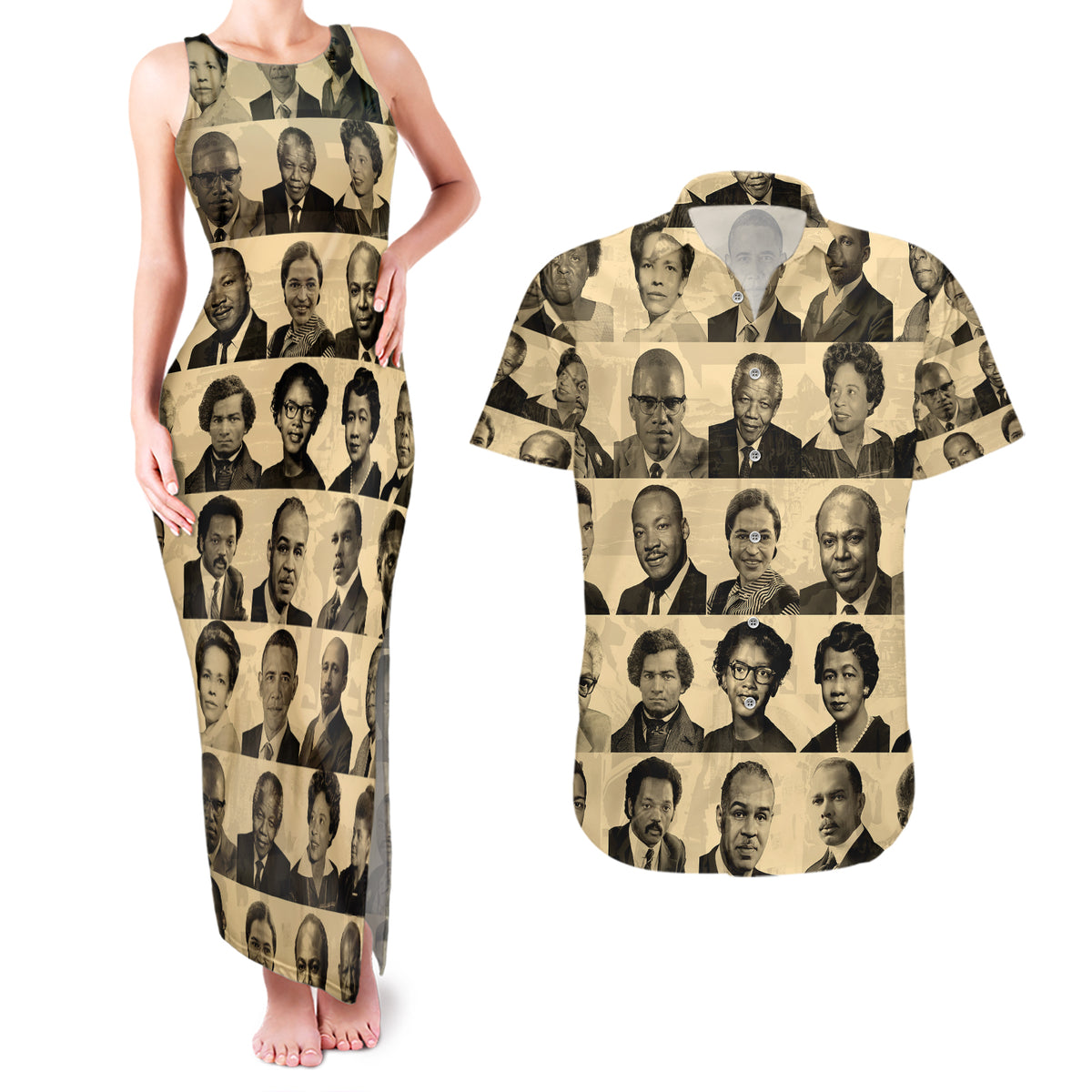 Civil Rights Leaders Couples Matching Tank Maxi Dress and Hawaiian Shirt African-American - Wonder Print Shop