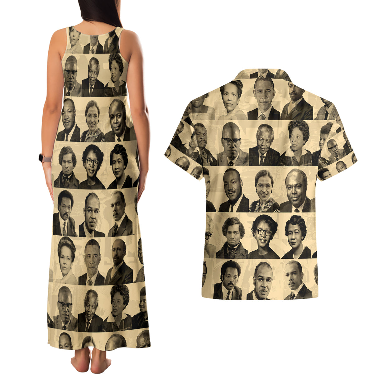 Civil Rights Leaders Couples Matching Tank Maxi Dress and Hawaiian Shirt African-American - Wonder Print Shop
