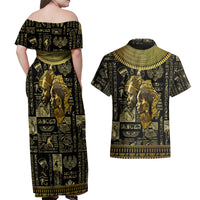 Egypt Pharaoh Couples Matching Off Shoulder Maxi Dress and Hawaiian Shirt Egyptian Hieroglyphs and Symbols - Wonder Print Shop
