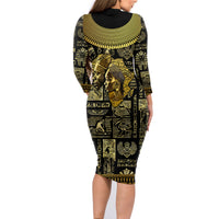 Egypt Pharaoh Family Matching Long Sleeve Bodycon Dress and Hawaiian Shirt Egyptian Hieroglyphs and Symbols - Wonder Print Shop