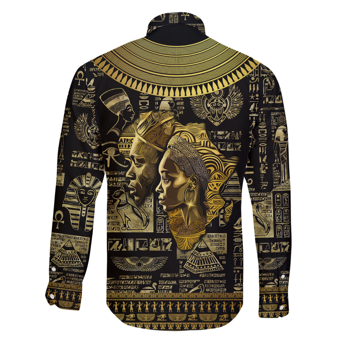 Egypt Pharaoh Family Matching Off Shoulder Long Sleeve Dress and Hawaiian Shirt Egyptian Hieroglyphs and Symbols - Wonder Print Shop