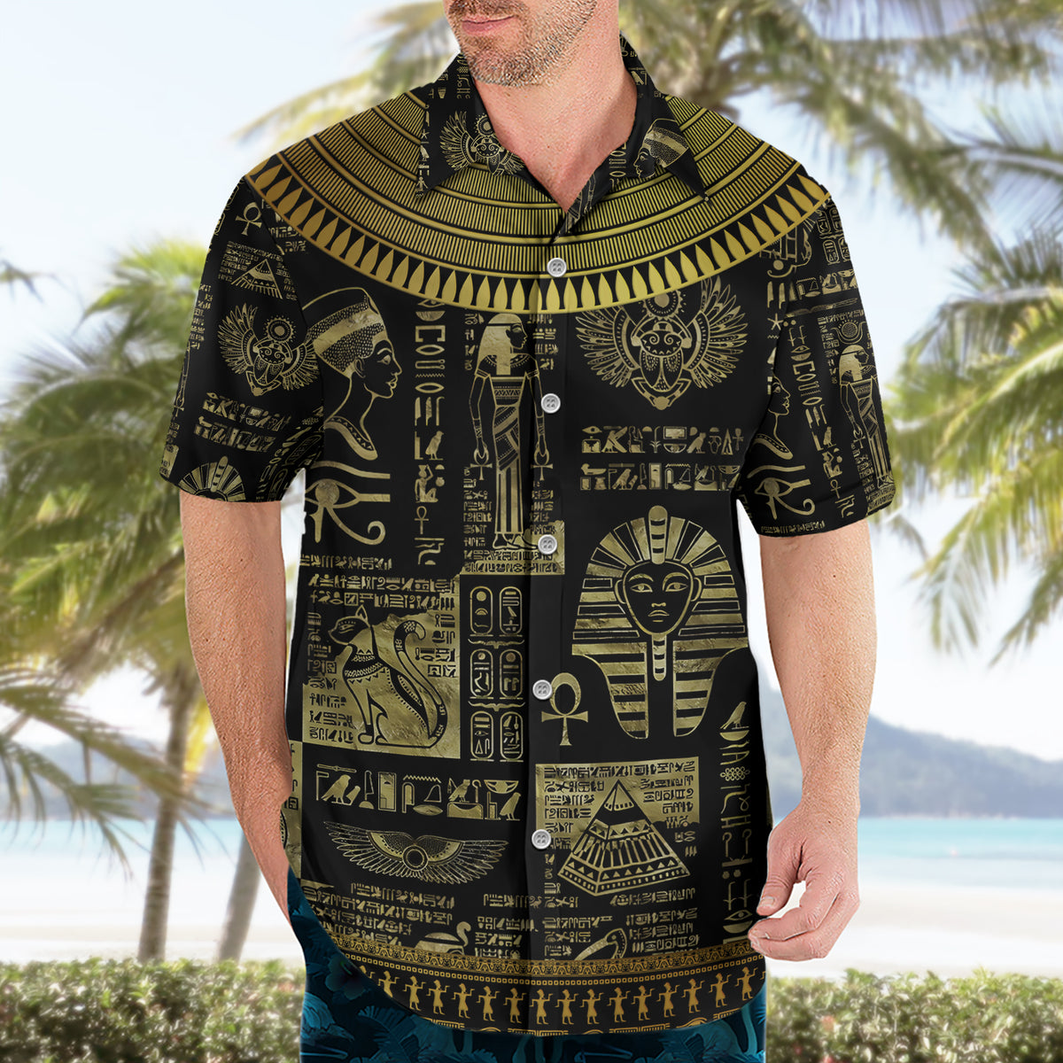 Egypt Pharaoh Hawaiian Shirt Egyptian Hieroglyphs and Symbols - Wonder Print Shop