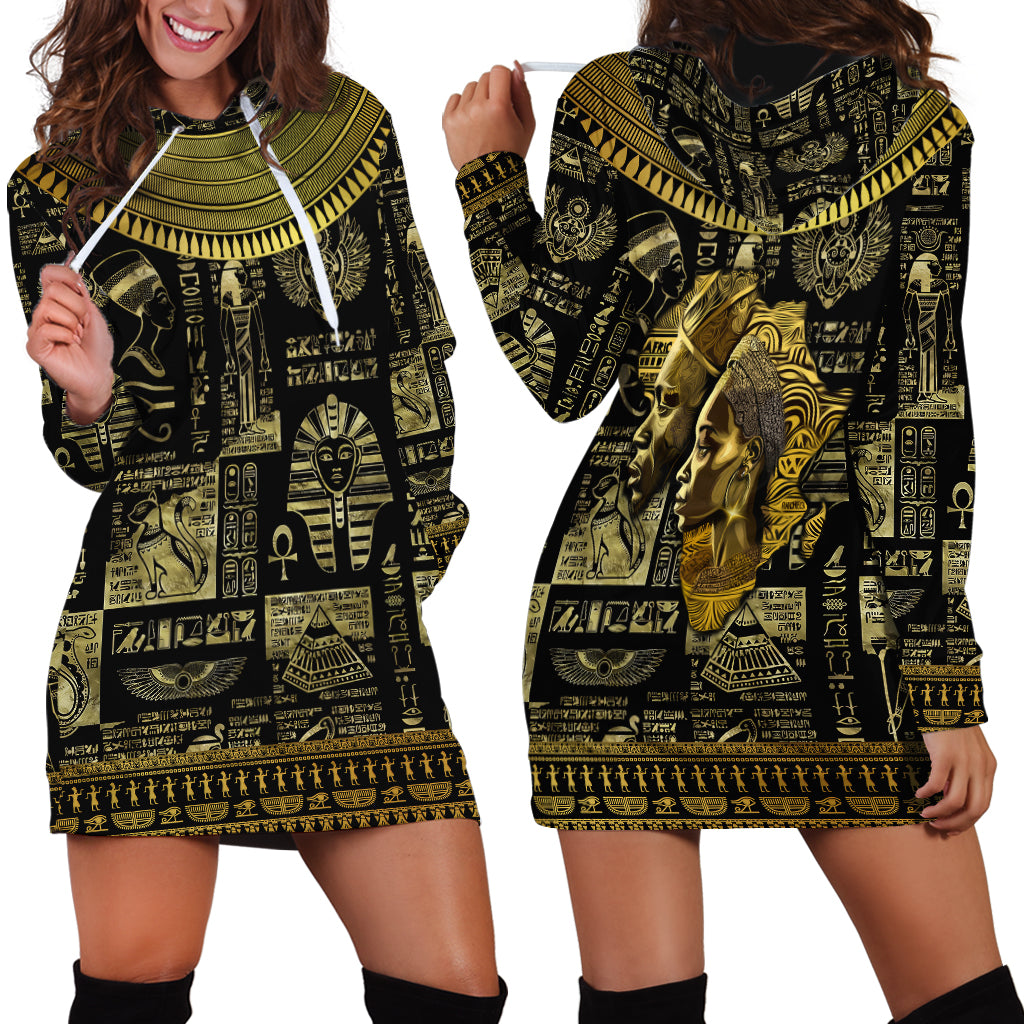 Egypt Pharaoh Hoodie Dress Egyptian Hieroglyphs and Symbols - Wonder Print Shop