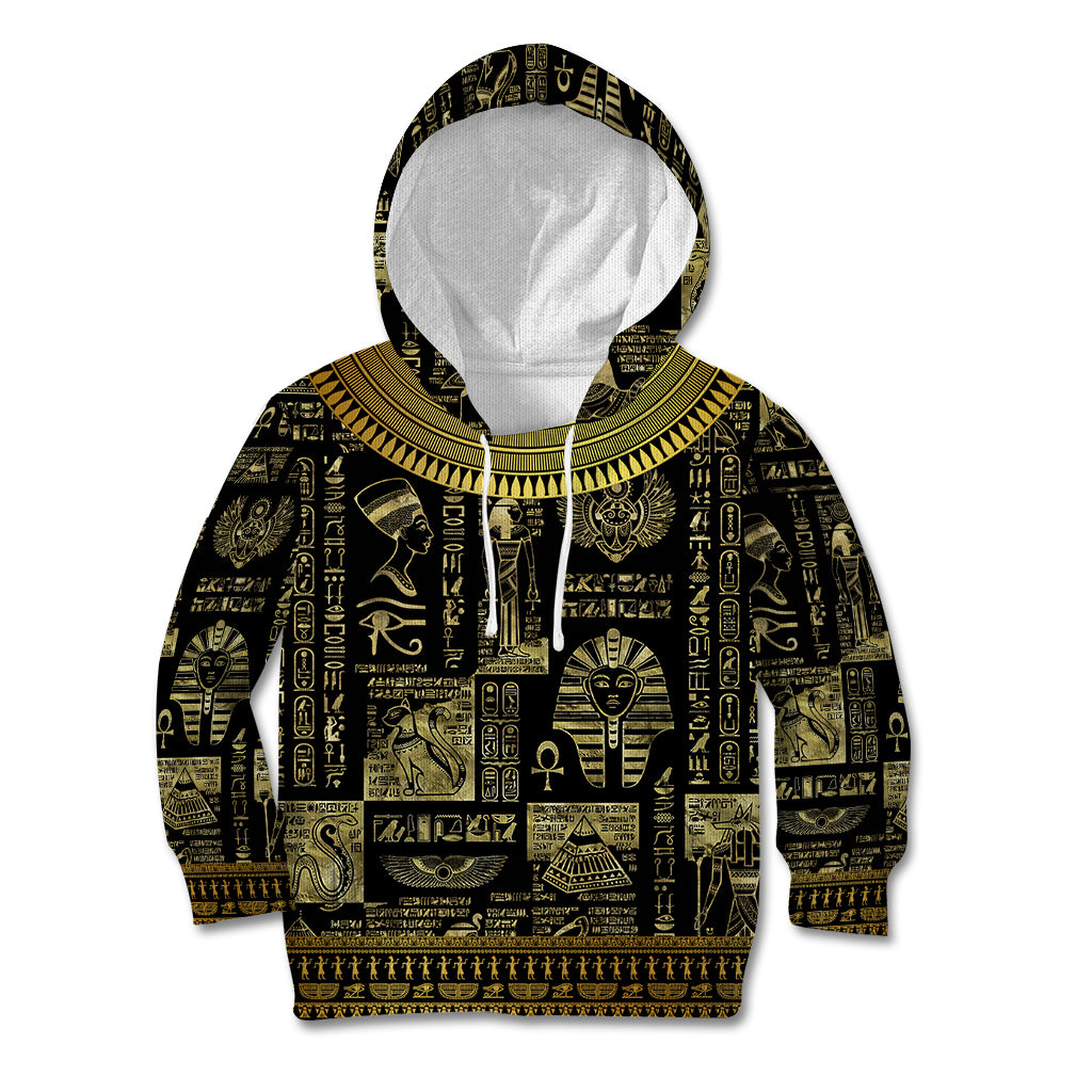 Egypt Pharaoh Kid Hoodie Egyptian Hieroglyphs and Symbols - Wonder Print Shop