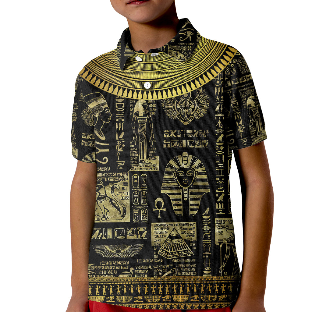Egypt Pharaoh Kid Polo Shirt Egyptian Hieroglyphs and Symbols - Wonder Print Shop