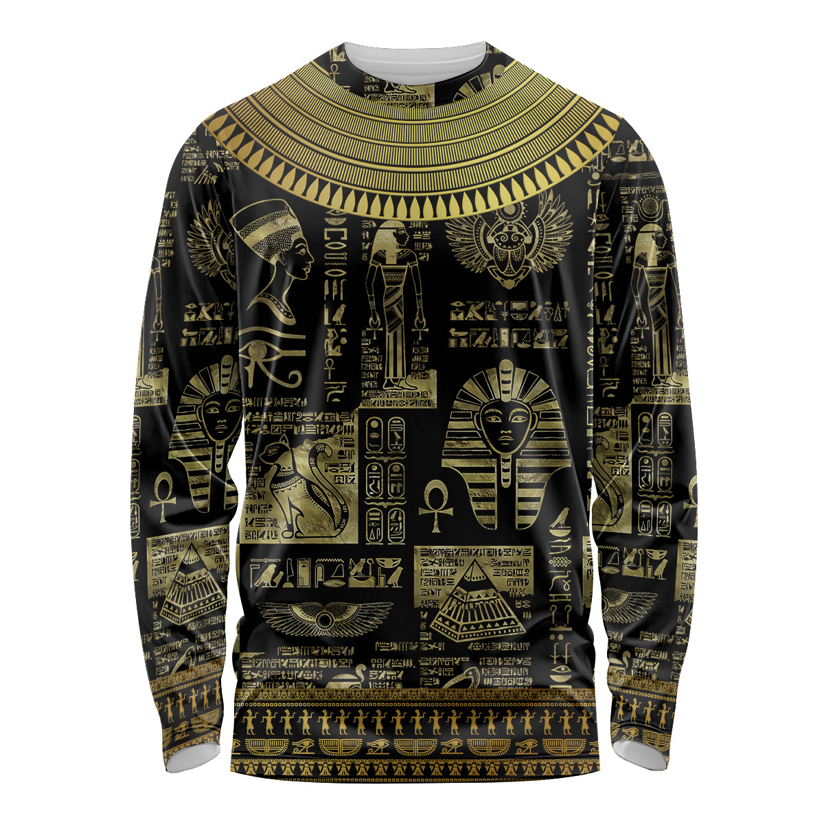 Egypt Pharaoh Long Sleeve Shirt Egyptian Hieroglyphs and Symbols - Wonder Print Shop