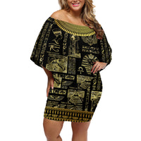 Egypt Pharaoh Off Shoulder Short Dress Egyptian Hieroglyphs and Symbols - Wonder Print Shop